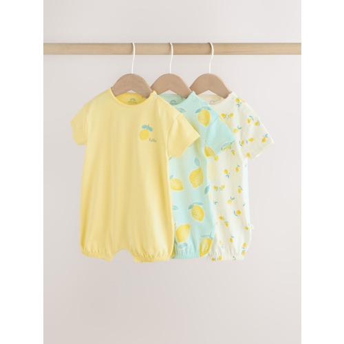 Blue and Yellow Lemon Printed Jersey Baby Rompers 3 Pack