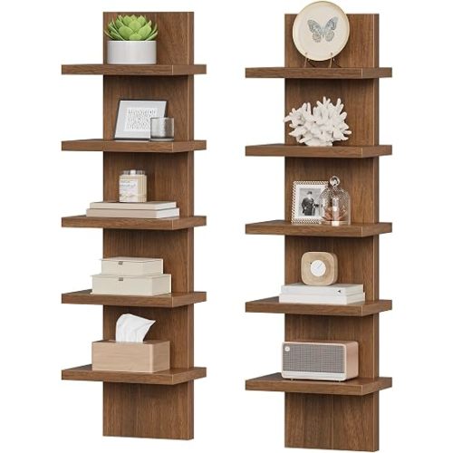 HOOBRO 5 Tier Wall Shelf Unit for Storage, 2 Pack Floating Shelves for Wall