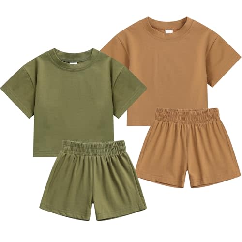 WATOCHE 4Piece Baby Boys Summer Set Toddler Cotton Outfits 2 Short-Sleeve Tops + 2 Shorts