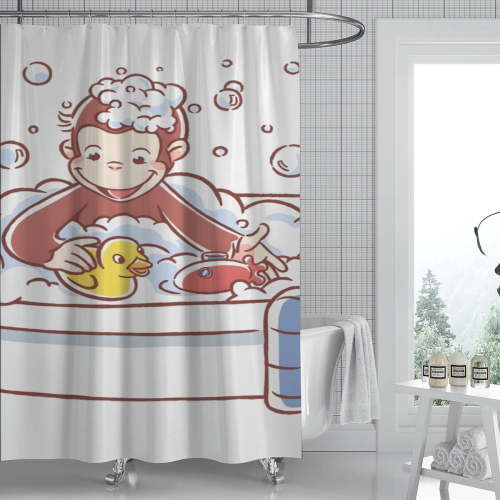Curious George Monkey shower curtain boasts a stunning design, features waterproof material, and is easy to install, transforming your bathroom into a stylish retreat. Size: 59" x 71" (150 x 180 cm).