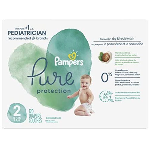 Diapers Size 2, 120 Count - Pampers Pure Protection Disposable Baby Diapers, Hypoallergenic and Unscented Protection, Enormous Pack - Size 2 (120 Count)