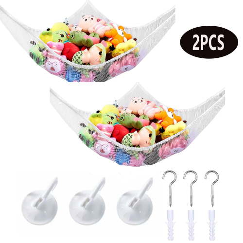 2Pcs Stuffed Animal Storage Net,Set of 2,83*59*59in Toy Organizer Hammock White 7mm Mesh Toy Nets(White)
