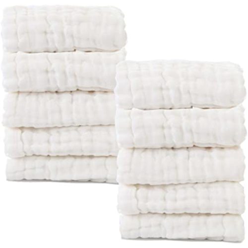 Baby Muslin Washcloths- Natural Muslin Cotton Baby Wipes - Soft Newborn Baby Face Towel for Sensitive Skin- Baby Registry as Shower, 10 Pack 12x12 inches by MUKIN (White)