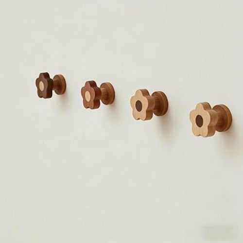 Kids Coat Hooks Wall Mount – Cute Flower Wooden Wall Hooks for Hanging Clothes, Purses, Robes, Towels, Backpacks – Modern Decorative Walnut Hangers for Girls’ Nursery, Bathroom, Entryway & Bedroom