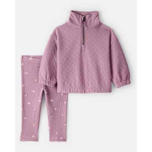 Baby Girl Quilted Quarter-Zip & Floral Legging Set - Purple - Carter's | Carter's