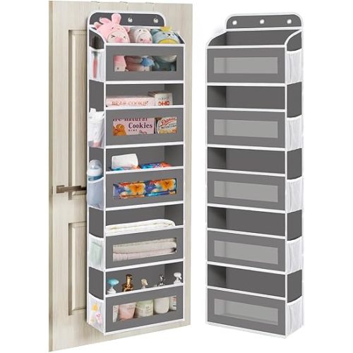 Over The Door Organizer, 5 Shelves Closet Door Hanging Storage and Organizer with 10 Mesh Pockets, Nursery Closet Organizer, Baby Essentials, Stuffed Animal Storage