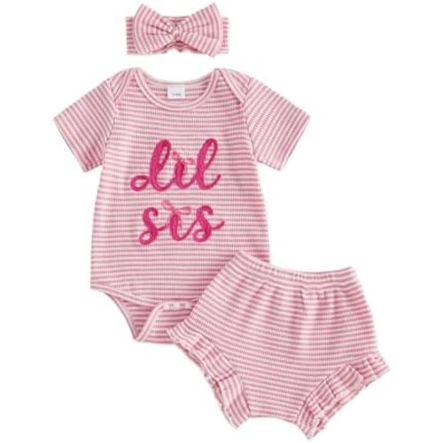 Little Sister Newborn Baby Girl Outfit Lil Sis Short Sleeve Bodysuit Romper Shirt Bloomers Shorts Set Summer Clothes