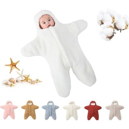 Baby Starfish Onesie, Thick Imitation Fleece Starfish Newborn Romper, Infant Footie Jumpsuit Winter Warm Outfits(White,2-6 Months)