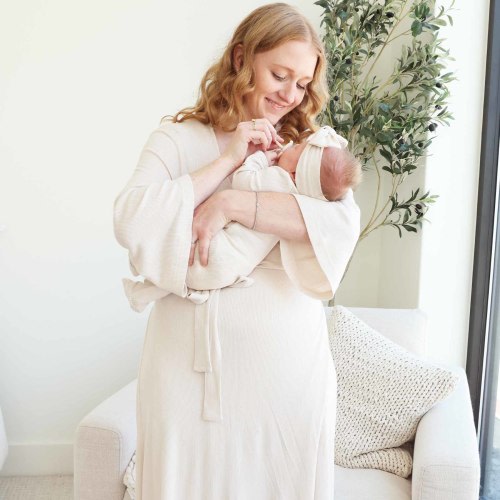 Eggshell Waffle Bamboo Knit Maternity Robe