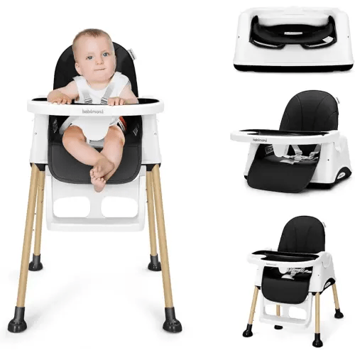 3 in 1 High Chairs, Convertible High Chair for Babies and Toddlers, High Chair with Foot Rest and Double Tray, Compact and Versatile, for Growing Kids, Black