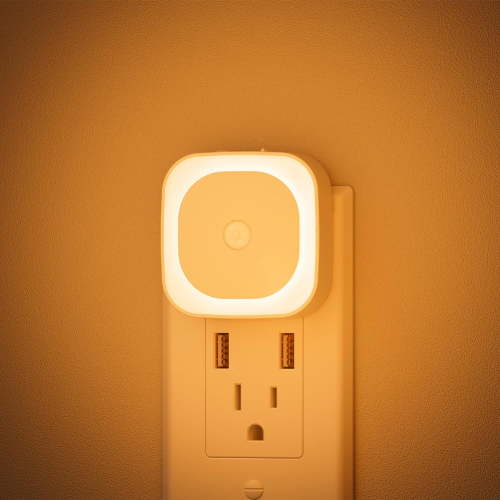 2 Pack Plug in Night Light with Motion Sensor & Dusk to Dawn Sensor, 3 Sensor Modes, Dimmable Night Lights Plug into Wall, Auto ON/Off, Amber Nightlight for Kids, Bathroom, Bedroom, Stairs