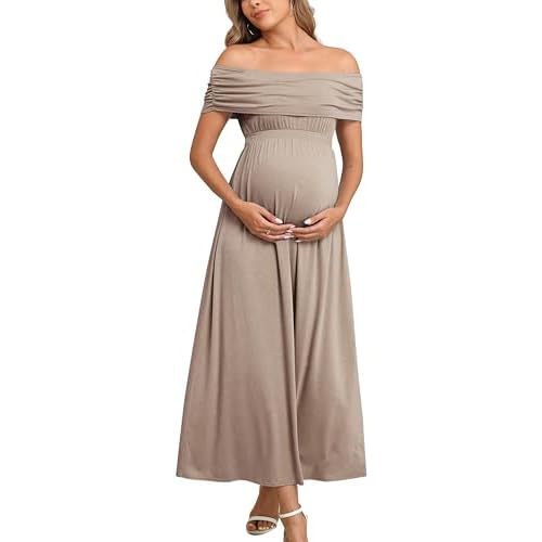 Off The Shoulder Maxi Maternity Dress for Photoshoot Baby Shower Sleeveless Casual Long Dresses