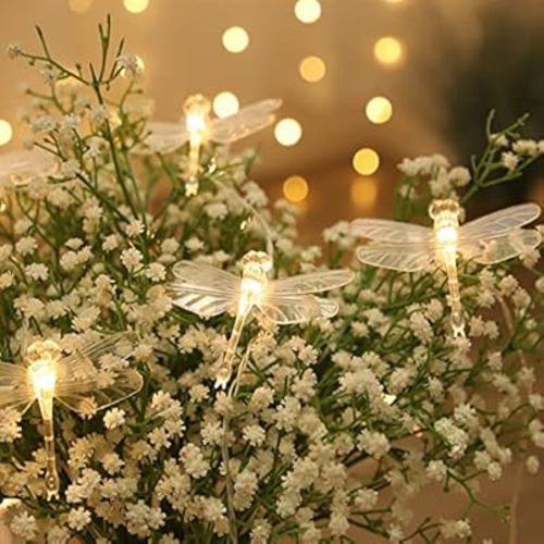 Dragonfly String Lights 10 feet 20 LED Retro Style Copper Wire Butterfly Fairy Lights, Battery-Powered Christmas Tree Garden Wedding Party Holiday Decoration and Summer Lighting (Dragonfly)