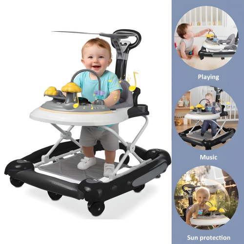 JieC 5-in-1 Baby Walker with Wheels,Infant Toddler Walkers Bouncer for Boys Girls,Black