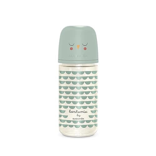 Suavinex Bonhomia Glass Baby Bottle with SX PRO Silicone Nipple, Anti Colic Baby Bottles, Baby Bottles for Breastfed Babies, Medium Flow, 3mo, 8oz, Mint