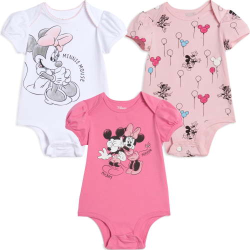 Disney Minnie Mouse Newborn Baby Girls 3 Pack Bodysuits Newborn to Infant