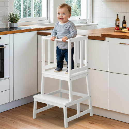 Harriet Bee Anti-tip Kids Kitchen Step Stool, Natural-bamboo Toddler Standing Tower With Anti-drop Bar & Reviews | Wayfair