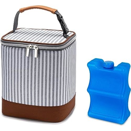 Breast Milk Cooler Bag with Ice Pack Fits 4 Baby Bottles Up to 9 Ounce, Baby Bottle Bag Great for Nursing Mom Daycare, Strap