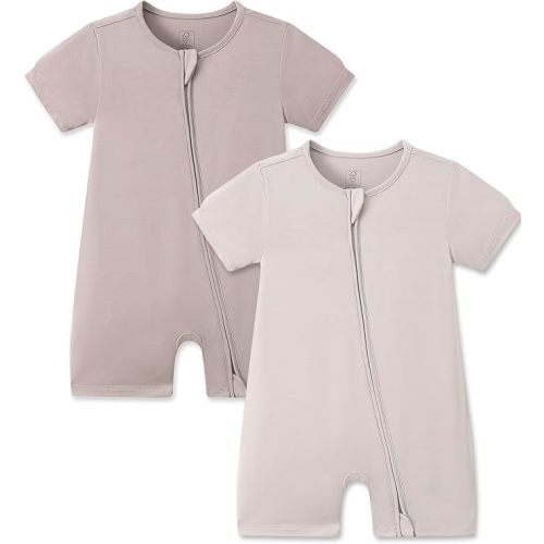 JunNeng Baby 2 Pack Rayon of Bamboo Romper Sleeper 2 Way Zipper Short Sleeve Jumpsuit Zipper Footless One-piece