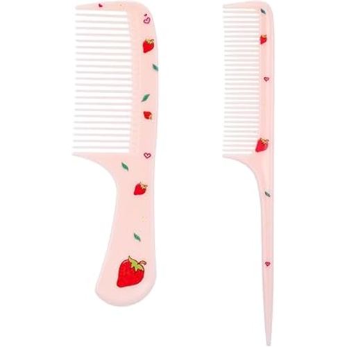Small Cute Hair Comb,2 Piece Mini Hair Comb Set Toddler Combs For Girls Boys Kids Fine Tooth Comb Rat Tail Comb Detangling Combs Hairdressing Styling Hair Combs Gift For Wet Dry (Pink Strawberry)