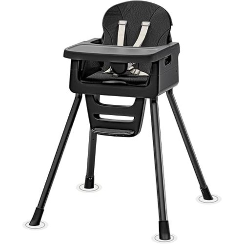 Portable High Chairs for Babies and Toddlers, Convertible Baby Feeding Chair with Tray, Easy Clean High Chair for Toddler with Foot Rest, Infant Highchairs & Booster Seats with Cushion Black