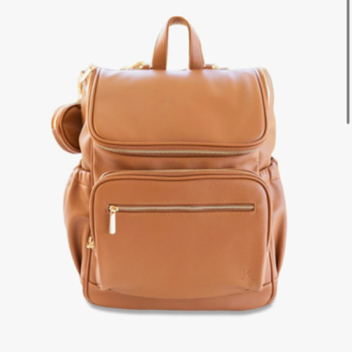 Leather Diaper Bag Backpack, Multi-Function, Anti-Theft, Waterproof, with Changing Pad, Stroller Straps, Pacifier Case, Light Brown Vegan Leather