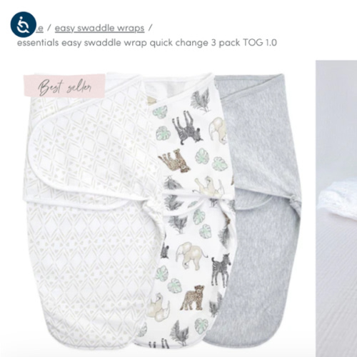 aden + anais essentials easy swaddle wrap quick change 3 pack