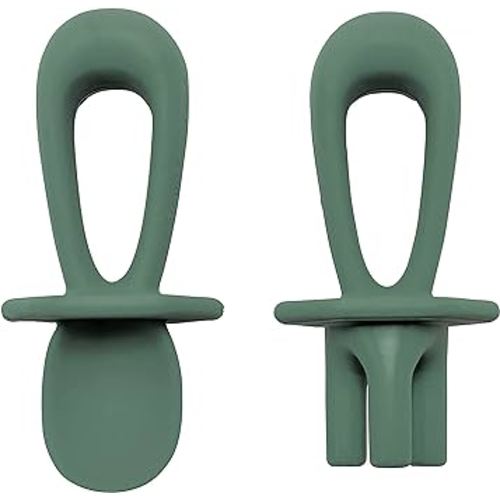 Tiny Twinkle Silicone Training Utensils - Baby Spoons and Baby Forks For Self-Feeding Training - Silicone Baby Led Weaning Utensils For Toddlers And Babies 6-24 Months - Baby Feeding Supplies (Olive)