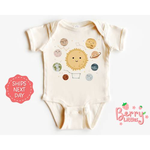 Planets Outerspace Baby Reveal Onesie® - Space Theme Baby Announcement - Cute Baby Natural Onesie® - Baby Onesie® Gift BRY-0560