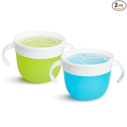Munchkin Snack Catcher Toddler Snack Cups, No Spil, 2 Pack Containers, Blue/Green