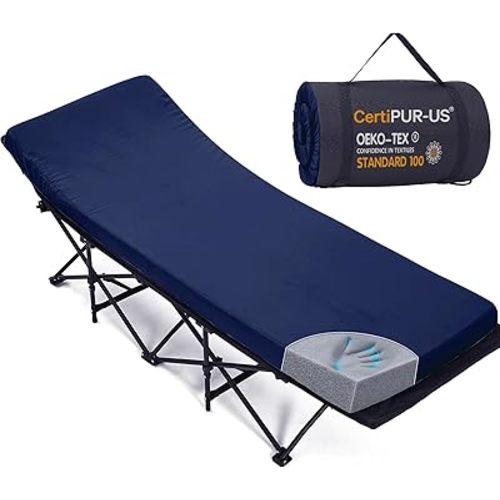 CYMULA Camping Cot Pad 2 Inch Memory Foam, Camping Pad for Folding Cot and Foldable Cot, Portable Roll Up Camp Gear for Car Camping Travel Tent, Non-Slip Waterproof Bottom, Removable Cover, Pad Only