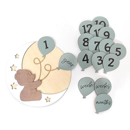 Bear Monthly Milestone Markers - Bear Baby Growth Photo Props,Newborn Wooden Milestone Sign,Newborn Photography Props,Baby Monthly Milestone Announcement