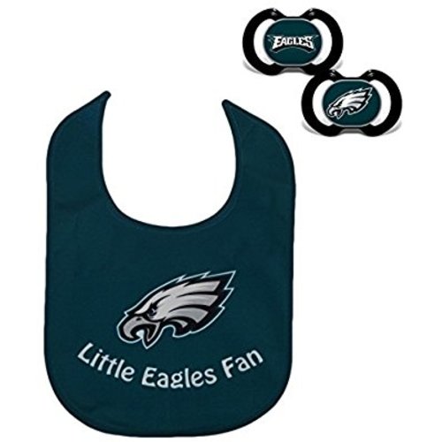 Official NFL Fan Shop Authentic Baby Pacifier and Bib Bundle Set. Start Out Early in Joining The Fan Club and Show Support for Your Favorite Football Team - Philadelphia Eagles