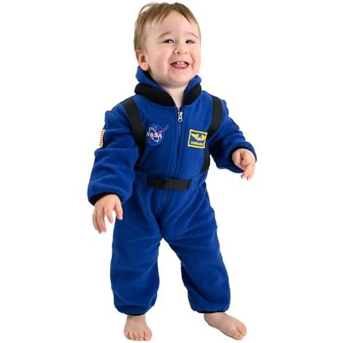 Cuddle Club Astronaut Fleece Baby Bunting Bodysuit, Hood, Convertible Mittens, Booties, Zipper, Breathable NASA Baby Romper