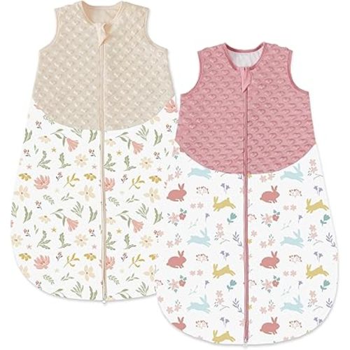 Chilsuessy Baby Sleep Sack 0-6 Months 1.5 TOG, 100% Cotton Baby Wearable Blanket with 2-Way Zipper, Infant Toddler Sleeping Sack for Newborn Boys and Girls, Apricot+Pink