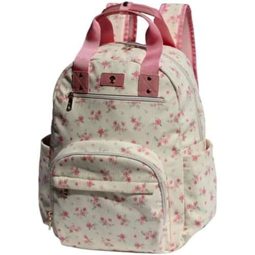 Diaper Bag Backpack, Large Capacity Multifunction Baby Essentials Fashion Travel Pack Linen Canvas office Laptop Bag (Corduroy Cute Flower)