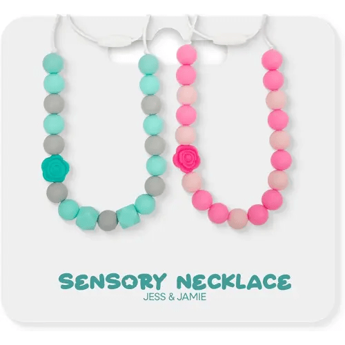 Necklaces for Sensory Kids - (2 Pack) Silicone Sensory Necklace Set w/Adjustable Strap & Breakaway Clasp- Stylish for Kids Sensory Needs