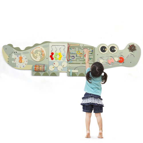 Ktaxon Crocodile Activity Wall Busy Board Panels, 10-in-1 Montessori Sensory Toys, Toddler Learning Activity Center, Perfect for Toddler Playroom & Children's Daycare