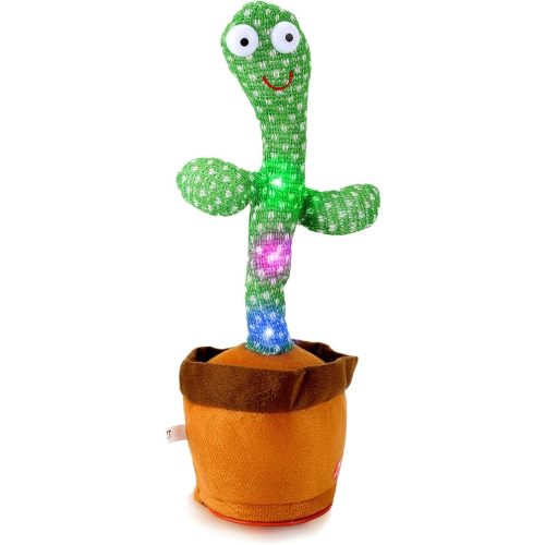 Dancing Talking Cactus Baby Toys, Singing Mimicking Recording Repeating What You Say, Electronic Light Up Plush Toy with 120 English Songs, Green