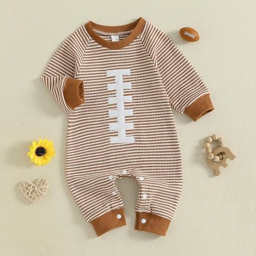 SAYOO Infant Baby Boy Football Outfit Rugby Print Funny Sweatshirt Romper Playsuit Football Season Cotton One-piece Jumpsuit