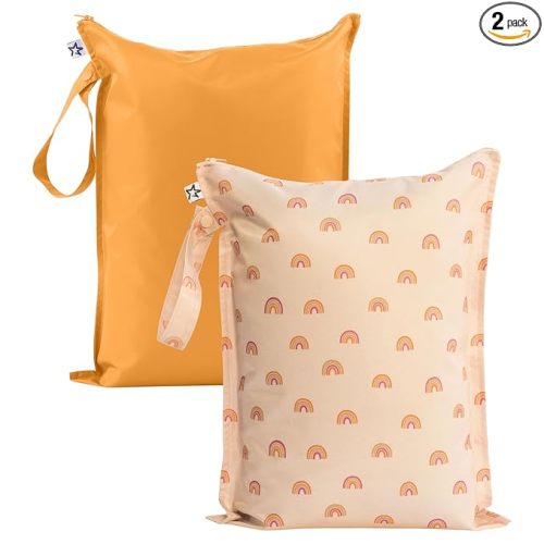 Tiny Twinkle Mess Proof Wet Bags | 2-Pack Reusable Waterproof Wet Bags for Swimsuits | Baby Clothes | Travel & Diaper Bag (Boho Rainbow)