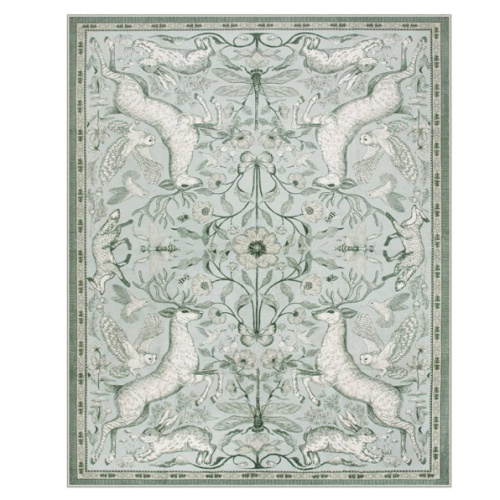 Lahome 8x10 Washable Deer Rug, Dorval Boho Woodland Cottage Area Rug, Non Slip Low Pile Large Light Green Carpet for Living Room Bedroom Dining Room Kitchen Nursery Decor
