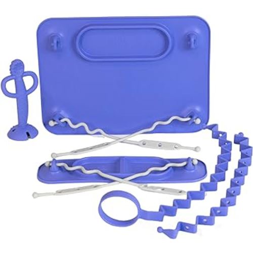 BUSY BABY New Parent Start Up Kit - Original Placemat, Mini Mat, Teether Spoon, Toy Bungee, Bottle Bungee, 6 Straps (Violet)