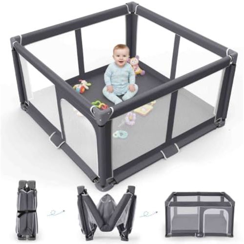 Foldable Baby Playpen Portable Travel Play Yard, Dark Gray