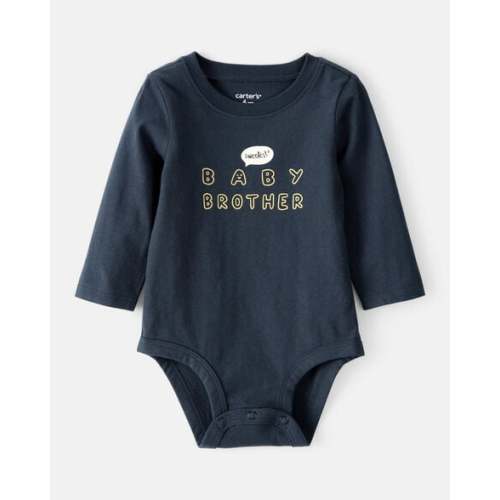Baby Boy Sweetest Baby Brother Cotton Long-Sleeve Graphic Bodysuit - Navy Blue - Carter's | Carter's