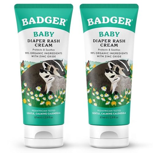 Badger Baby Diaper Rash Cream, Zinc Oxide Diaper Cream for Babies, Natural Skin Barrier Cream with Organic Sunflower Oil & Beeswax, 2.9 fl oz, 2-Pack