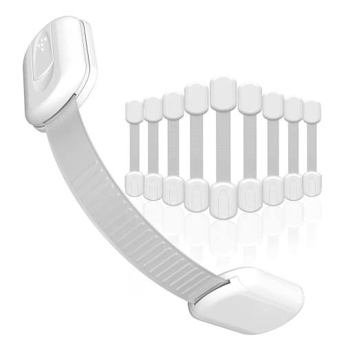 Baby Locks (10-Pack) - Childproof Cabinet Safety Straps, 3M Adhesive, No Screws, Kitchen & Toilet Safe
