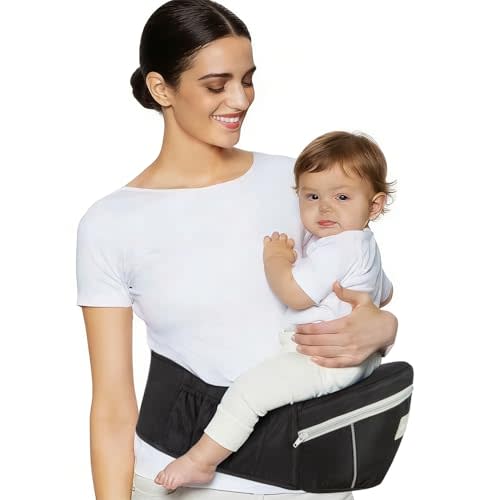 Baby Carrier with Hip Seat, Ergonomic Front Carrier for Newborns & Toddlers, Adjustable Waistband with Strong Support, Large Pocket Design, Black