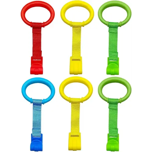 6PCS 4 Colors Baby Playpen Pull up Rings-Plastic Crib Pull Rings Walking Exercises Assistant Stand Up Cot Hanging Ring for Infant Baby Toddler