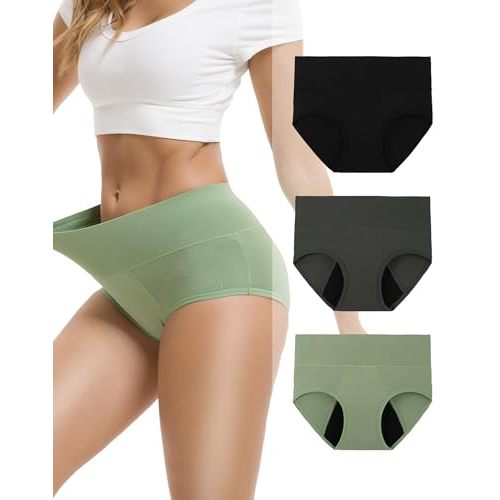 INNERSY Women's Bamboo Viscose Heavy Flow Period Underwear High Waisted Leakproof Panties 3 Pack